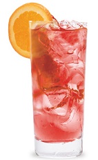 The Cranberry Colada is a red drink made from coconut schnapps and cranberry juice, and served over ice in a highball glass.