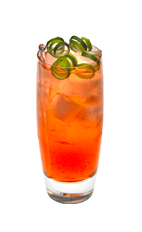 The Cranberry Grand is an orange drink made from Smirnoff cranberry vodka, grapefruit juice, lime juice, grenadine and club soda, and served over ice in a highball glass.