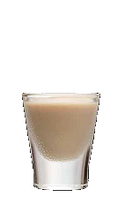 The Crazy Cow shot recipe is a cream colored shot made from Three Olives chocolate vodka and Bailey's Irish cream, and served in a shot glass.