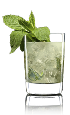 The Crescent cocktail recipe is made from Lucid absinthe, triple sec, champagne, pineapple juice and mint, and served over ice in a rocks glass.