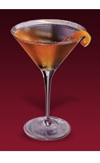The Crux Cocktail recipe is made from Dubonnet Rouge, cognac, Cointreau orange liqueur and lemon juice, and served in a chilled cocktail glass.