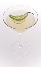 The Cucumber Jalapeno Caipirinha is a spicy version of the classic Brazilian caipirinha drink. Made from Leblon cachaca, jalapeno pepper, lime, cucumber and agave nectar, and served in a chilled cocktail glass.