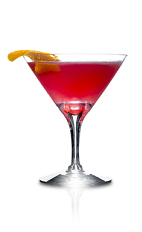 The Danzka Cosmopolitan cocktail is a red colored drink recipe made from Danzka Citrus vodka, Cointreau orange liqueur, cranberry juice and lime juice, and served in a chilled cocktail glass.