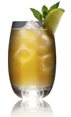 The Muscovy Mule cocktail recipe is made from Danzka Fifty vodka, lime juice, bitters and ginger beer, and served in a chilled cocktail glass.