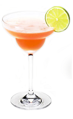 The Disarita Fresh is a peach colored cocktail made from Disaronno liqueur, silver tequila, guava juice and lime juice, and served in a chilled margarita glass.