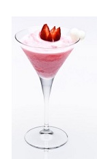 The Disaronno Julia is a cool pink cocktail made from Disaronno, rum, heavy cream, grenadine and strawberries, and served in a chilled cocktail glass.