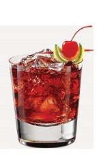 The Double Punch drink recipe is a red colored cocktail made from Burnett's fruit punch vodka and fruit punch, and served over ice in a rocks glass.