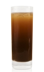 The Fall at Dusk is a brown drink made from Patron XO Cafe liqueur, elderflower liqueur, pineapple syrup, basil syrup and club soda, and served over ice in a highball glass.