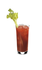 The Fiery Bloody Mary is a red drink made from SoCo Fiery Pepper, Bloody Mary mix and lime, and served over ice in a highball glass.