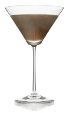 The Final Perfecto is a brown cocktail made from Patron tequila, Patron coffee liqueur, half & half and banana, and served in a chilled cocktail glass.