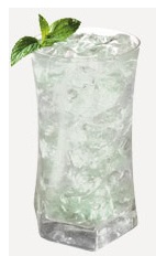 The Winter Fizz drink recipe is made from Burnett's candy cane vodka and lemon-lime soda, and served over ice in a highball glass.