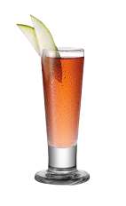 The Fluffy Apple is a red shot made from Smirnoff marshmallow vodka, Smirnoff green apple vodka, cranberry juice and bitters, and served in a chilled shot glass.