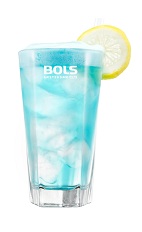 The Foamy Blue Lagoon is a relaxing blue drink made from vodka, blue curacao, 7-Up or Sprite and Bols Blue Foam liqueur, and served over ice in a highball glass.