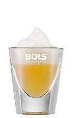 The Foamy Popsicle is a miniature screwdriver taken to the next level. An orange shot made from vodka, orange juice and topped with Bols Banana Foam liqueur, and served in a chilled shot glass.
