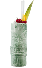 The Fogcutter is an exciting tropical drink made from rum, genever, gin, lemon juice, orange juice, orgeat syrup and cream sherry, and served with ice and fresh fruit in a highball glass.