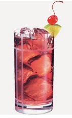 The Fruit Punch Fizz drink recipe is a red colored cocktail made from Burnett's fruit punch vodka, ginger ale and cranberry juice, and served over ice in a highball glass.