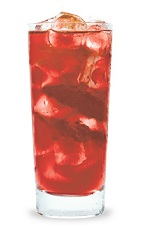 The Fruit Splash is a red drink made from peach schnapps, raspberry schnapps, watermelon schnapps and cranberry juice, and served over ice in a highball glass.