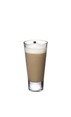 The Grand Cafe Latte is a brown colored drink made from Grand Marnier orange liqueur, hot milk and espresso, and served in a highball glass.