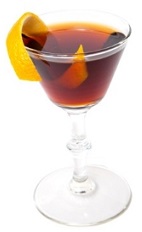 The Hanky Penky cocktail recipe is made from gin, sweet vermouth, Luxardo Fernet herbal liqueur and orange, and served in a chilled cocktail glass.