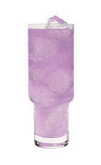 The Harmonie Paloma is a purple drink made from Hpnotiq Harmonie, tequila, ruby red grapefruit juice and club soda, and served over ice in a highball glass.