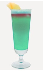 The Hawaiian Sunrise is a blue colored drink recipe made from Burnett's blue raspberry vodka, pineapple juice and grenadine, and served over ice in a tall glass.