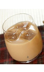 The Hazelnut Over Ice is a brown colored drink made from Bailey's Hazelnut flavored Irish cream and ice, and served in a rocks glass.