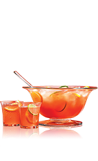 The Holiday Punch is a fruity rum-based punch made from rum, cranberry juice, ginger ale, orange juice, lemon juice and lime juice, and served from a pitcher or punch bowl.