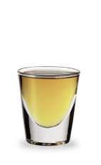 The Holy Frostman is a cool orange shot made from bourbon and peppermint schnapps, and served in a chilled shot glass.