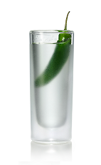 The Hot Shot is made from Stoli Hot jalapeno vodka and a jalapeno pepper, and served in a chilled shot glass.