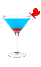 The Hpnotiq Heartbreaker is a blue drink cocktail made from Hpnotiq liqueur, raspberry vodka, club soda and grenadine, and served in a chilled cocktail glass.