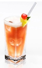 The Hurricane Disaronno is an exciting orange drink made from Disaronno, white rum, dark rum, passion fruit juice, sweet & sour mix and grenadine, and served with fruit over ice in a highball glass.