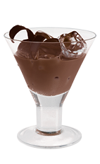 The Iced Mochatini is a fine brown colored dessert cocktail made from Kamora coffee liqueur, vodka and Godiva chocolate liqueur, and served over ice in a rocks glass garnished with chocolate shavings.