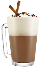 The Italian Hot Choco Latte drink is made from Galliano Vanilla, hot chocolate and whipped cream, and served in a coffee mug garnished with chocolate shavings.