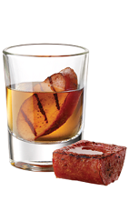 The Italian Sausage is an orange aperitif drink made from Tuaca vanilla citrus liqueur and grilled sausage, and served in a shot glass.