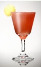 The Jasmine cocktail recipe is a red colored drink made from G'Vine Floraison, Campari, Cointreau and lemon juice, and served in a chilled cocktail glass.