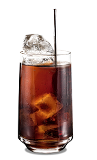The Kahlua and Coke drink is made from Kahlua coffee liqueur and Coca-Cola, and served over ice in a highball glass.