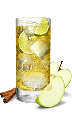 The Key Lime Delight is an orange colored drink made form Smirnoff whipped cream vodka, Smirnoff lime vodka, simple syrup, orange bitters, lime juice and ginger ale, and served over ice in a highball glass.