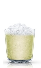 The Kiwi Caipiroska is a fruity down-under variation of the classic Brazilian Caipiroska drink. A green colored drink made from Absolut vodka, lime juice, simple syrup and kiwi fruit, and served over ice in a rocks glass.