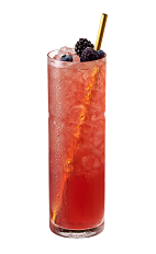 The La Societe drink is made from Chambord flavored vodka, lemon juice, agave syrup, blueberries and blackberries, and served in a collins or highball glass.