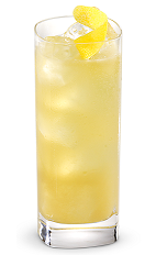 The Lemonade 485 is a sweet and tart yellow drink made from New Amsterdam gin, lemon, apple brandy and peach brandy, and served over ice in a highball glass.