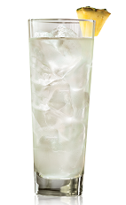 The Classic Pina Colada is made from Bacardi rum and pina colada mix, and served over ice in a highball glass.