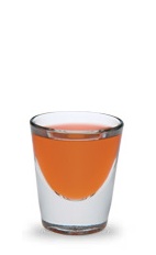 The Lit Fuse is an orange shot made from Hot Damn! cinnamon schnapps and Pucker watermelon schnapps, and served in a chilled shot glass.
