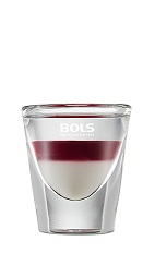 The Ma Cherie is a layered clear and red shot made from Kirschwasser cherry liqueur, cherry brandy and Bols Natural Yoghurt liqueur, and served in a chilled shot glass.