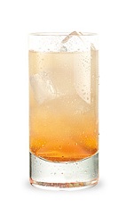 The Mandarin Sunset is an orange drink made from Pucker watermelon schnapps, mandarin orange vodka, orange juice and club soda, and served over ice in a highball glass.