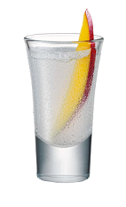 The Mango Cream is a clear colored shot made from Smirnoff whipped cream vodka, Smirnoff mango vodka, sour mix and mango, and served in a chilled shot glass.