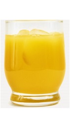 The Mango Passion cocktail recipe is an orange colored drink made from Burnett's mango vodka and pineapple juice, and served over ice in a rocks glass.