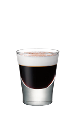 The Mellow Cocoa is a brown colored shot made from Smirnoff marshmallow vodka, hot cocoa, marshmallow and nutmeg, and served in a shot glass.