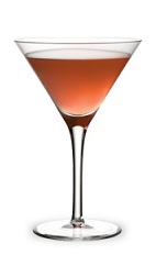 The Melon Creek Martini is made from Watermelon Pucker, Knob Creek bourbon and cranberry juice, and served in a chilled cocktail glass.