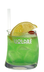 The Melon Sour is a green colored drink recipe made from Volare Melon liqueur and sweet and sour mix, and served over ice in a rocks glass garnished with a lemon wedge and a maraschino cherry.