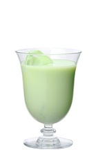 The Midori Milk drink is made from Midori melon liqueur and cold milk, and served over ice in a parfait or other stemmed glass.